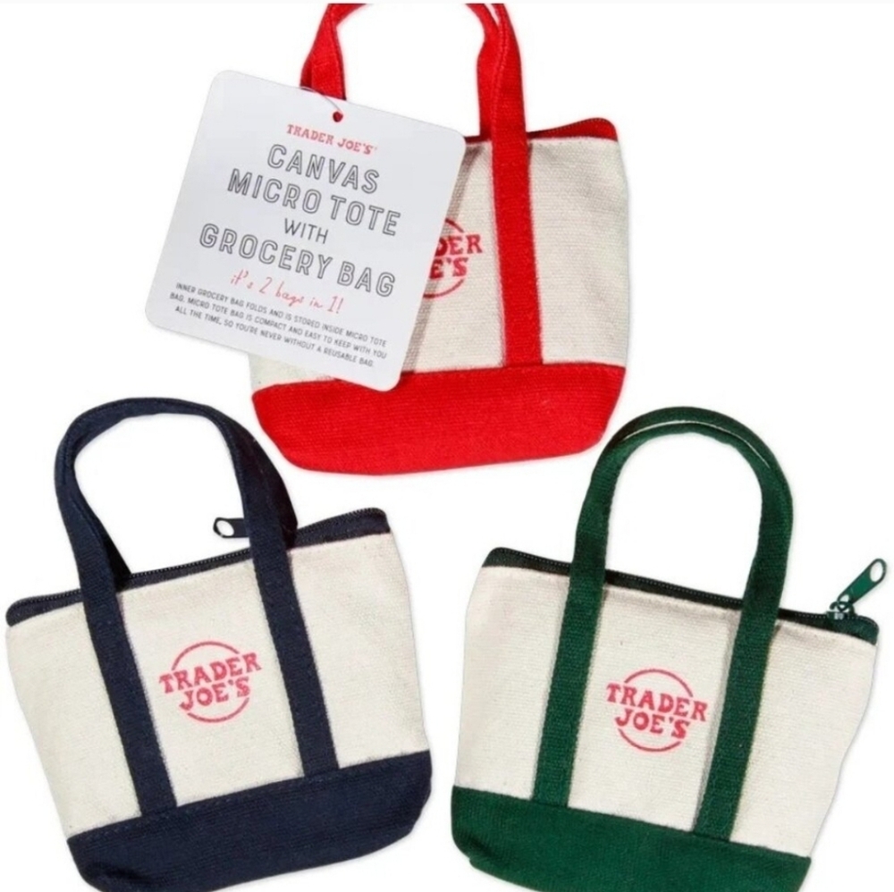 Trader Joe's Canvas Micro Tote Bags - Set of 3
